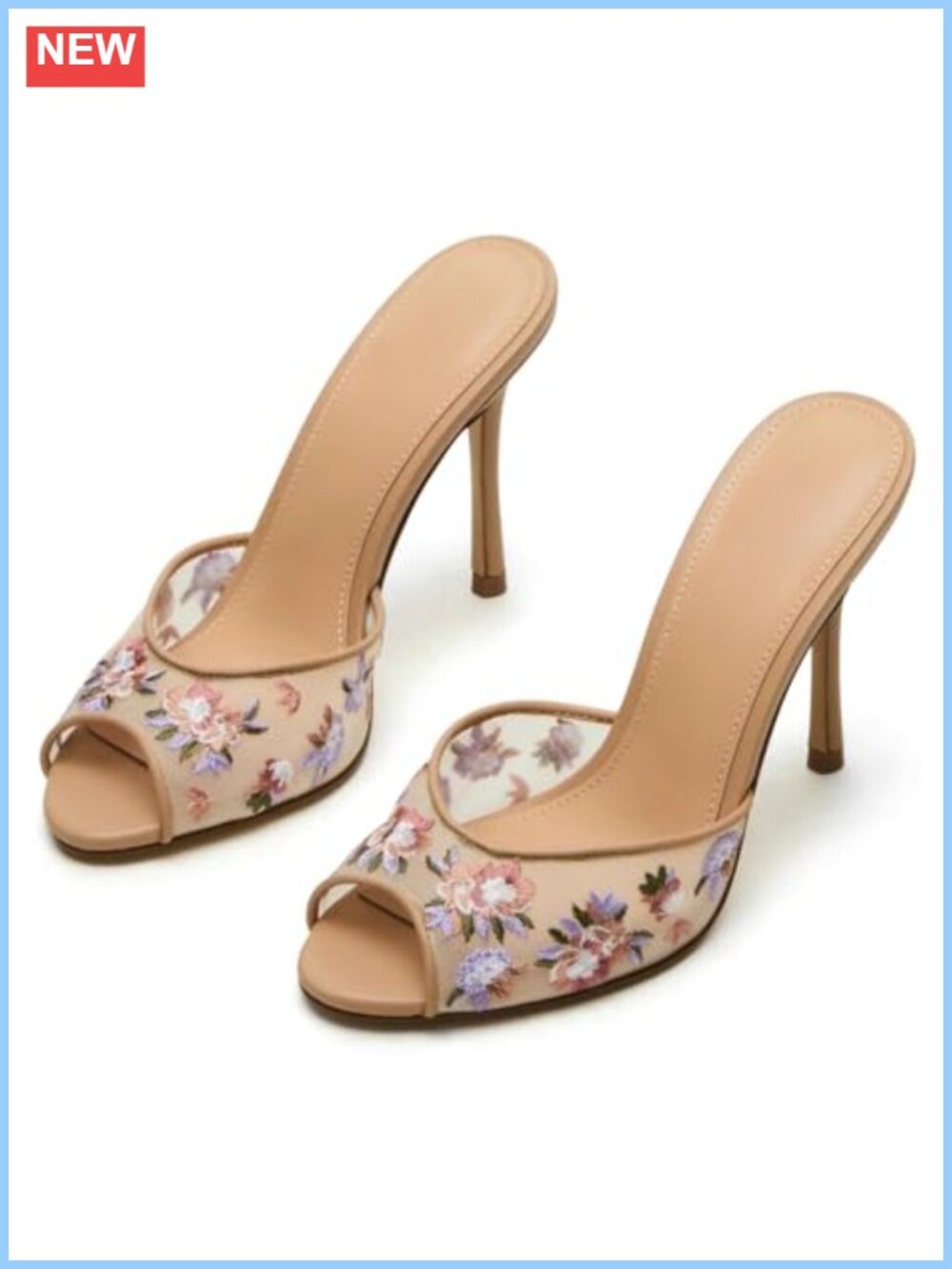 Women's Mesh Heeled Sandals Peep Toe Mules Slip On Stiletto High Heels Dress